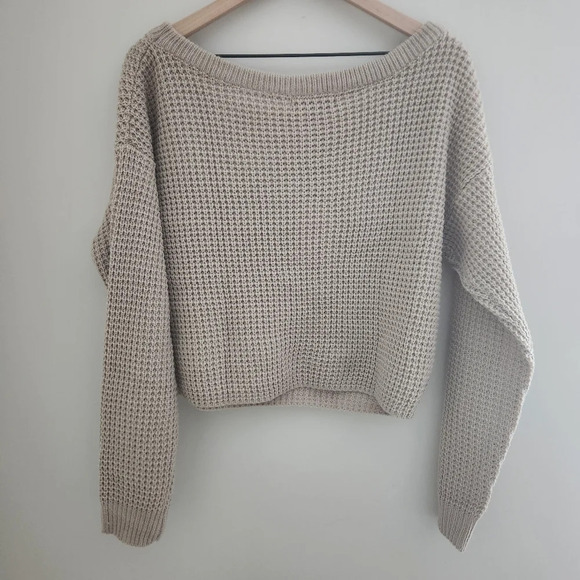 NWT Missguided | Off The Shoulder Waffle Knit Jumper Sweater in Stone - Size 6/8 - Picture 5 of 9
